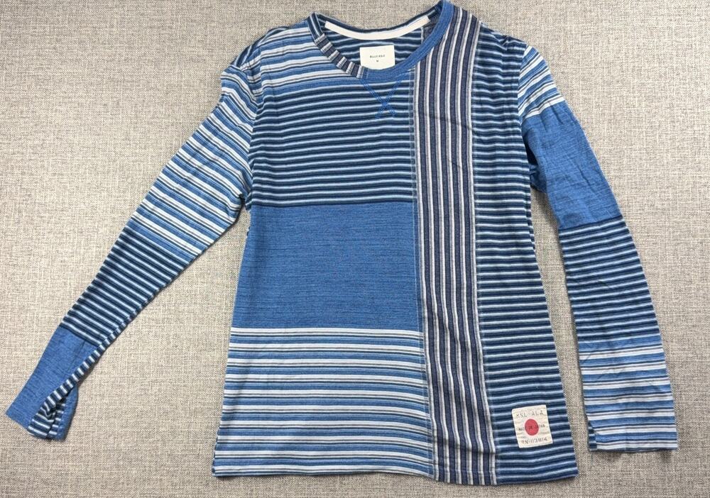 Billy Reid Made in Japan Indigo Patchwork Striped Long Sleeve Tee Men M